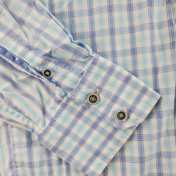 Robert Graham Button Up Shirt Men Blue Check Large Tailored Fit Long Sleeve - Picture 4 of 16